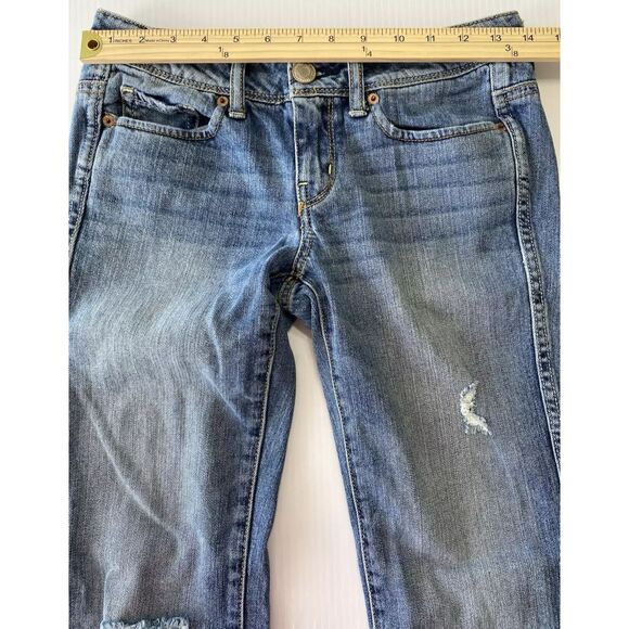 American Eagle Flare Jeans Pocket Flaps Women's Sz 2 (28x30) Stretch Distressed - Picture 4 of 11
